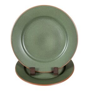 Casa Verde WSP 10-1/2" Green Terra Cotta Dinner Plates Brown Rim Salad Portugal